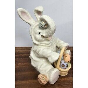 Lenox Bunny Bounce Porcelain Easter Elephant Figurine 4.5"  Basket Of Eggs
